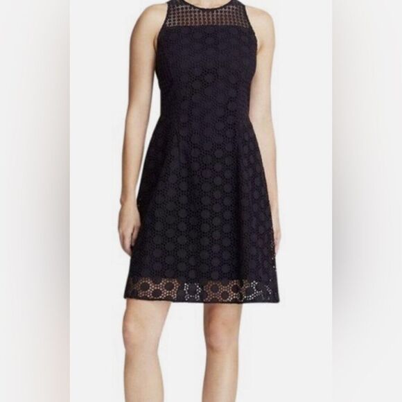 Tory Burch Dresses & Skirts - Tory Burch Hallie Eyelet Dress Women's Size 8 Navy Blue A Line Sleeveless Lined